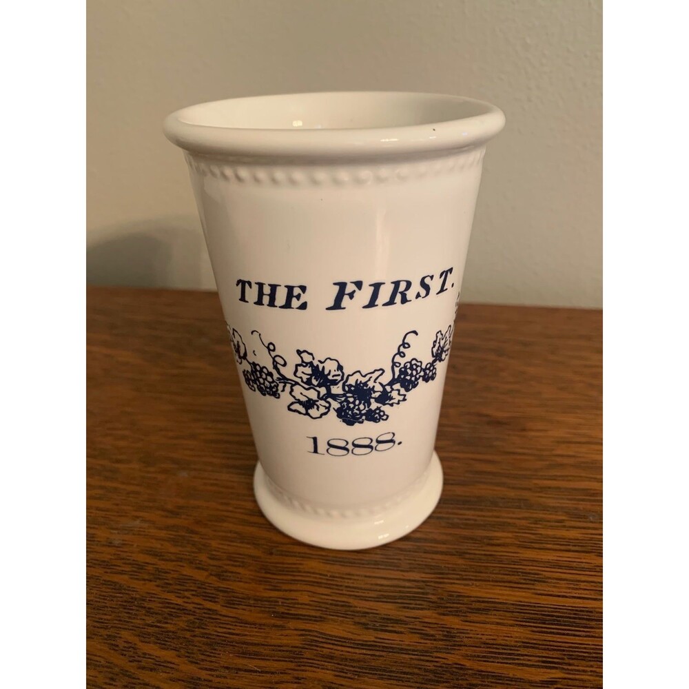 Vintage Small Ceramic White Vase with Blue Detail Home Decor Cottage Farmhouse